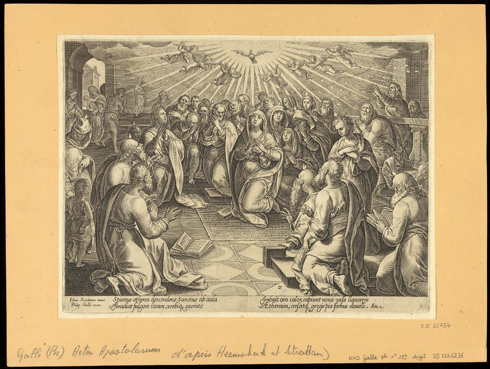 The Descent of The Holy Ghost 1582 print by Stradanus, S.I 55754, Prints Department, Royal Library of Belgium