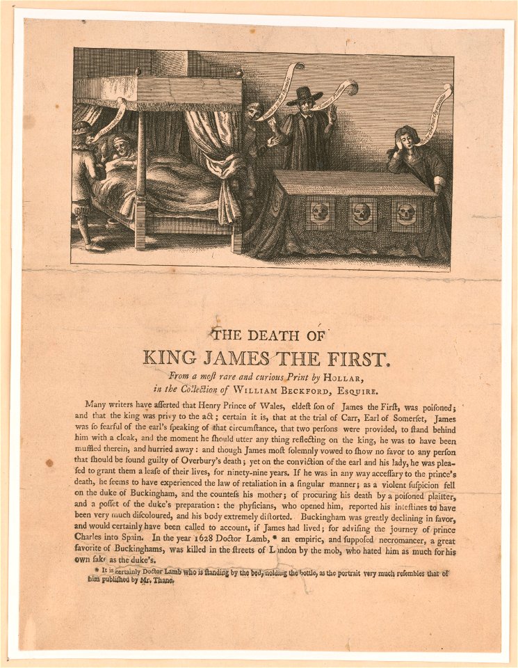The death of King James the First. From a most rare and curious print by Hollar, in the collection of William Beckford, Esquire LCCN2003691182