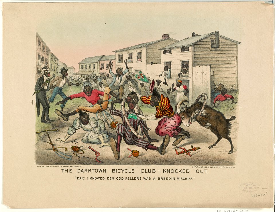 The darktown bicycle club-knocked out- Dar! I knowed dem odd fellers was a breedin mischief. LCCN91724116