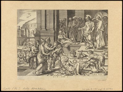 The Death of Sapphira 1575 print by Maarten van Heemskerck, S.I 55826, Prints Department, Royal Library of Belgium