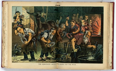 The Democratic smithy - odd shoes for the mule - Gillam. LCCN2012645484