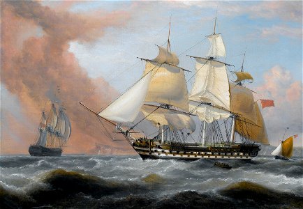 The East Indiaman 'Earl of Balcarres' dropping her pilot off Dover, with the pilot cutter in attendance astern, 1832