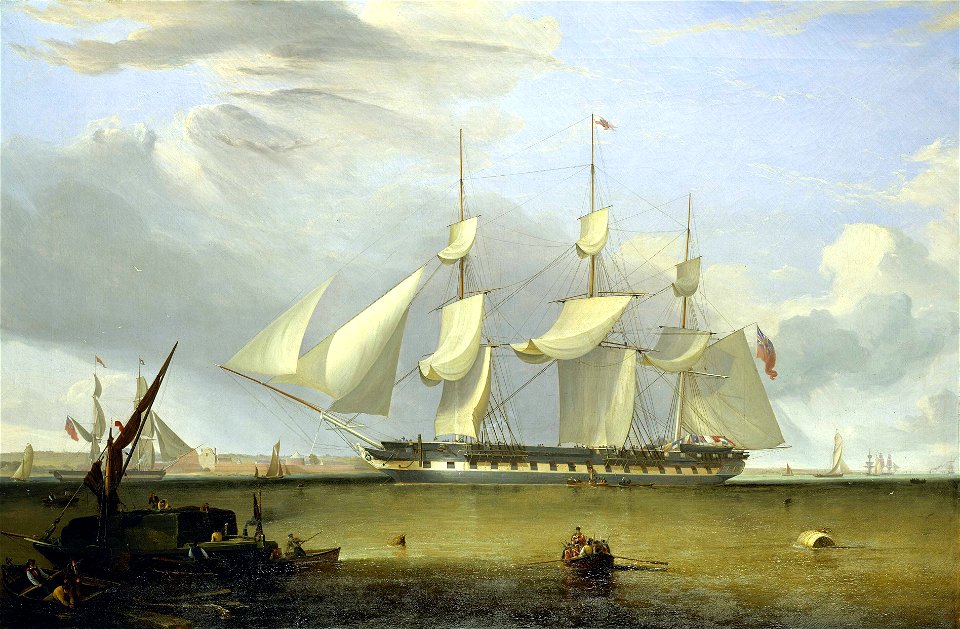 The East Indiaman 'Prince of Wales' disembarking troops off Gravesend, 1845 RMG BHC3560