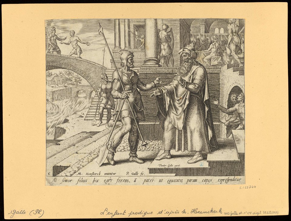 The Elder Son Remonstrating with His Father 1562 print by Maarten van Heemskerck, S.I 55744, Prints Department, Royal Library of Belgium