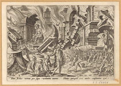 The Destruction of Ai and the Stoning of Achan 1569 print by Maarten van Heemskerck, S.I 52824, Prints Department, Royal Library of Belgium