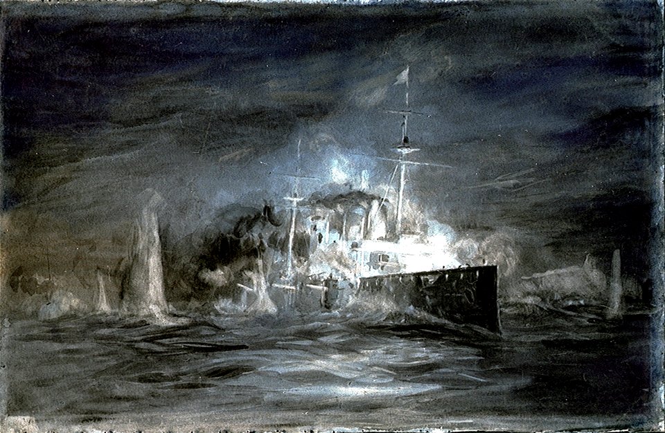 The destruction of HMS 'Good Hope' at the Battle of Coronel, 1 November 1914 RMG PV3169