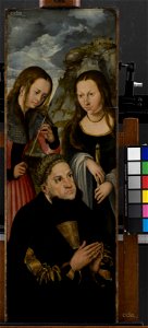 The Elector Frederic the Wise of Saxony (1463-1525) with the Saints Ursula (left) and Genevieve (right) (DK SMK KMSsp730 FR036 2008-04-20 Overall-001)