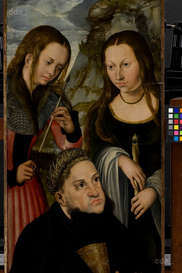 The Elector Frederic the Wise of Saxony (1463-1525) with the Saints Ursula (left) and Genevieve (right) (DK SMK KMSsp730 FR036 2008-04-20 Detail-001)