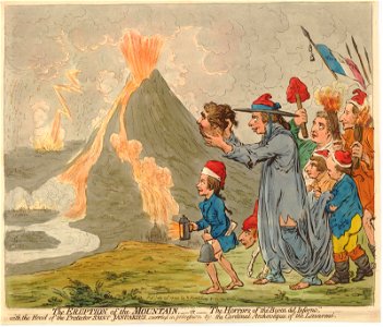 The eruption of the mountain,-or-the horrors of the bocca del inferno,-with the head of the protector Saint Januaris carried in procession by Cardinal Archeveque of the Lazaroni. (BM 1851,0901.687)