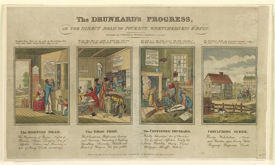The drunkard's progress, or the direct road to poverty, wretchedness & ruin - designed and published by J.W. Barber, New Haven, Conn. LCCN95504396