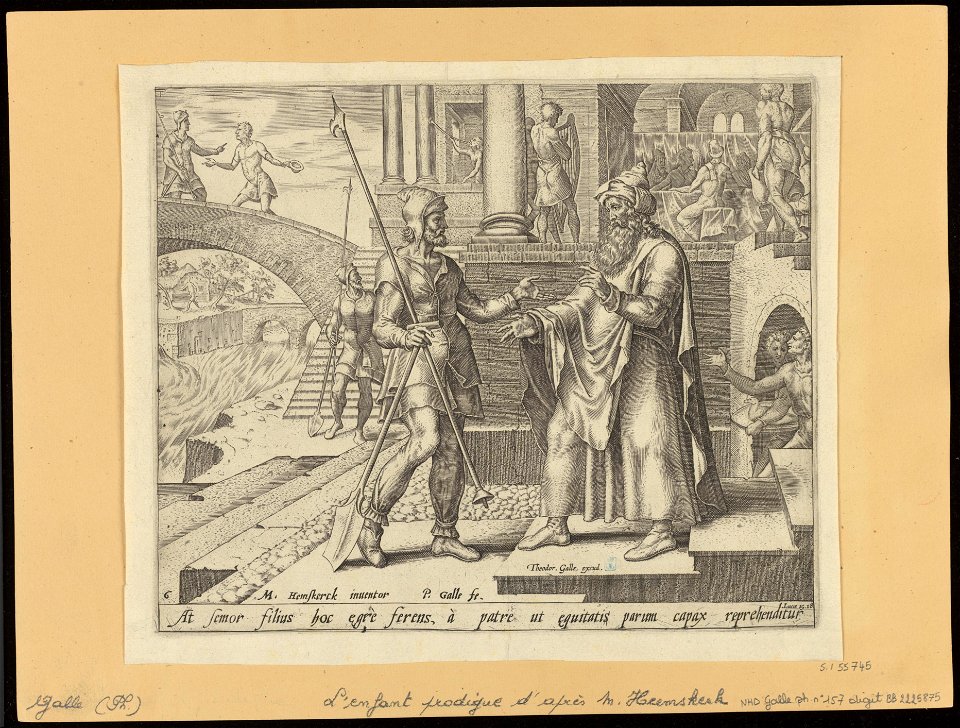 The Elder Son Remonstrating with His Father 1562 print by Maarten van Heemskerck, S.I 55745, Prints Department, Royal Library of Belgium