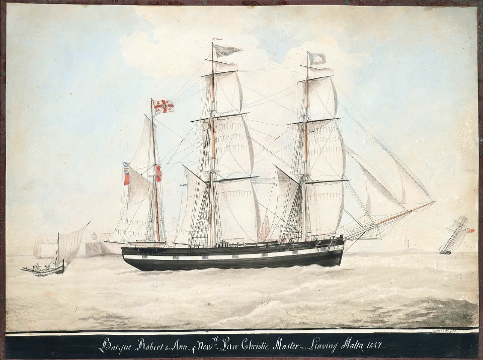 The English barque Robert & Ann of Newcastle. Peter Christie master, leaving Malta 1847, by Cammillieri