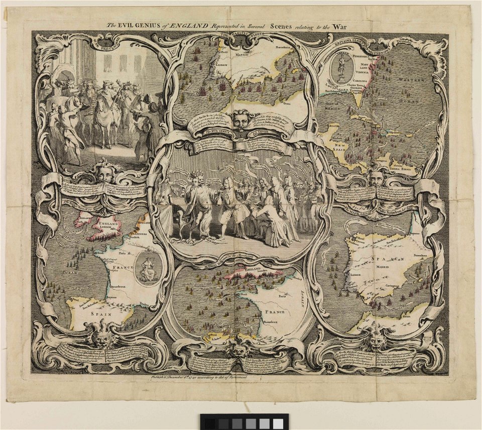 The Evil Genius of England Represented in Several Scenes relating to the War (caricature) RMG PX8497