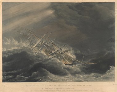 The East India Ship Duke of Buccleuch, (Captn Alexr Henning) in a hurricane off the Mauritius, attempting to wear RMG PY8491