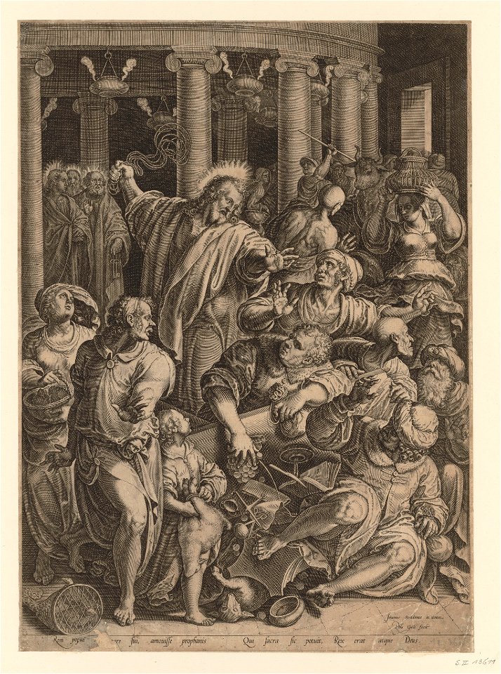 The Expulsion From The Temple 1575 print by Stradanus, S.II 13611, Prints Department, Royal Library of Belgium