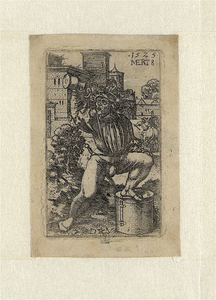 The Drunken Drummer print by Dirck Vellert, S.II 31194, Prints Department, Royal Library of Belgium