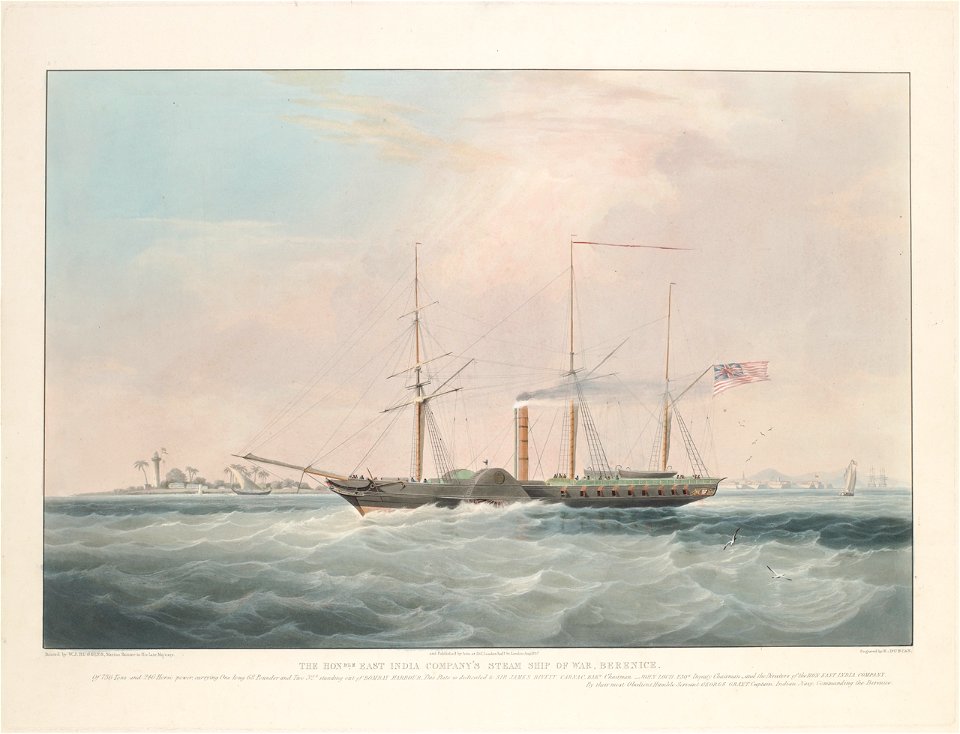The East India Company Steam Ship of War 'Berenice' standing out of Bombay Harbour RMG PY8849
