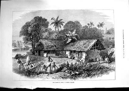 The famine in India- a Bengali village; from the Illustrated London News, 1874. Free illustration for personal and commercial use.