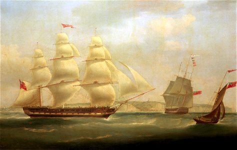 The East Indiaman Roxburgh Castle with the ship Sir Edward Paget off Dover RMG BHC3595
