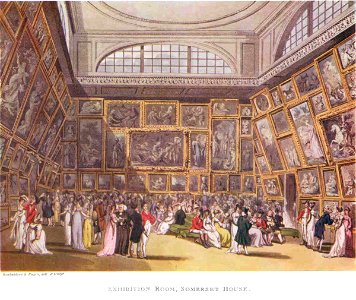 The Exhibition Room at Somerset House by Thomas Rowlandson and Augustus Pugin. 1800.. Free illustration for personal and commercial use.