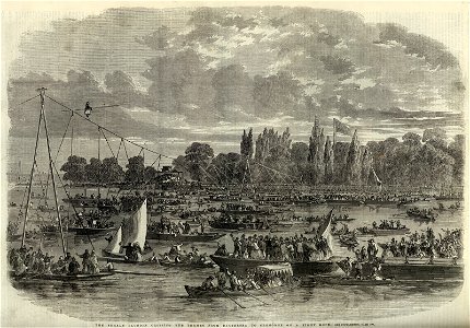 The Female Blondin crossing the Thames from Battersea to Cremorne on a tightrope - ILN 1858