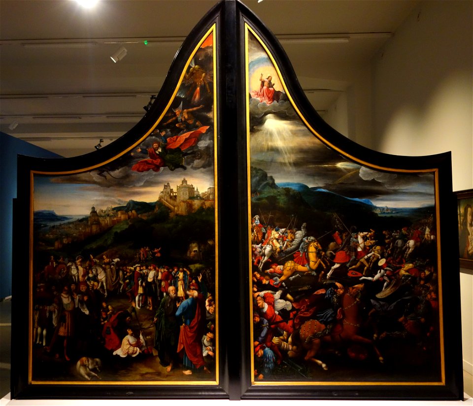 The Fall of Simon Magus (left) and The Conversion of St. Paul (right), by Jan Rombouts, c. 1522-1530, view 1 - Museum M - Leuven, Belgium - DSC05037