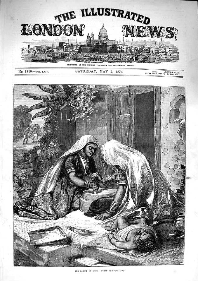 The Famine in India, Women grinding Corn - ILN 1874