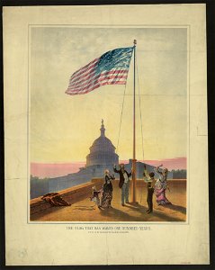 The flag that has waved one hundred years-A scene on the morning of the fourth day of July 1876 - Fabronius ; E.P. & L. Restein's oilchromo, Phila. ; National Chromo Co. pub., Phila. LCCN99400528