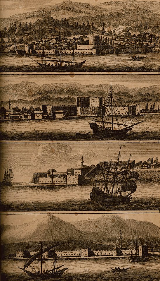 The fortresse of the Dardanelles Kilitbahir castle on the European coast (42), and Sultaniye castle on the Asian coast ( - Bruyn Cornelis De - 1714