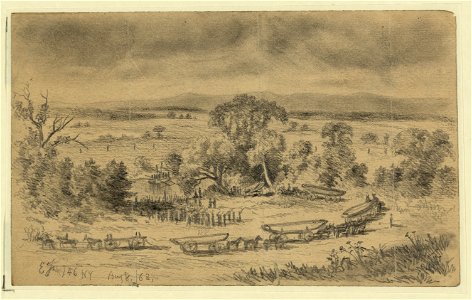 The First and Sixth N.Y.V. throwing pontoon bridge across the Rappahannock River near Beverly Ford LCCN2004661478