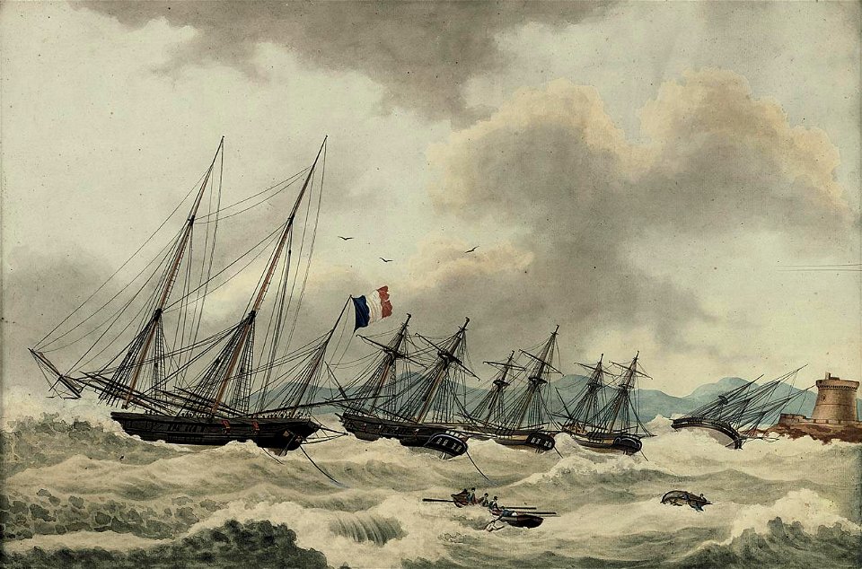 The French fleet riding out a storm in the bay of Tabarco off the Barbary coast, by Nicolas Cammillieri Jun Xet