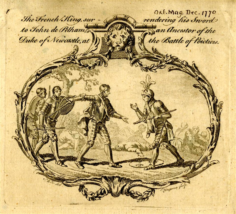The French King surrendering his Sword to John de Pelham, an Ancestor of the Duke of Newcastle, at the Battle of Poitiers (BM 1868,0808.9929)