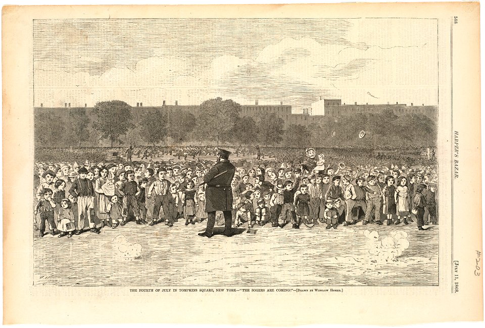 The Fourth of July in Tompkins Square, New York -- 'The sogers are coming' (Boston Public Library)