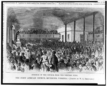 The first African church, Richmond, Virginia-Interior of the church, from the western wing - drawn by W.L. Sheppard. LCCN97507948