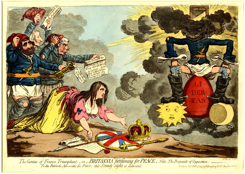 The genius of France triumphant, -or- Britannia petitioning for peace. -Vide, The Proposals of Opposition (BM 1851,0901.718)