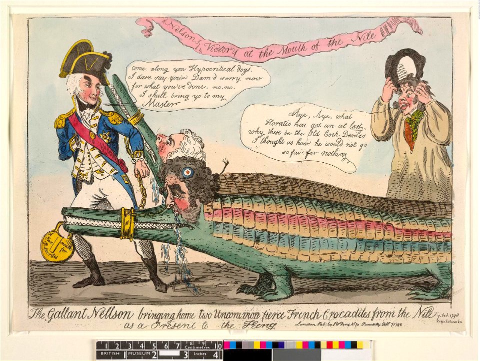 The gallant Nellson bringing home two uncommon fierce French crocadiles from the Nile as a present to the king (BM 1868,0808.6774)