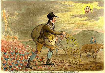 The generae of patriotism,-or-the Bloomsbury farmer, planting Bedfordshire wheat. (BM 1851,0901.775 1)