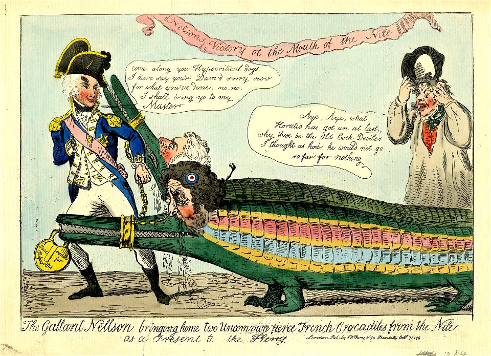 The gallant Nellson bringing home two uncommon fierce French crocadiles from the Nile as a present to the king (BM 1867,0511.64)