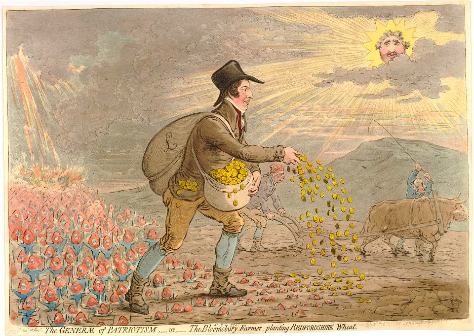 The generae of patriotism,-or-the Bloomsbury farmer, planting Bedfordshire wheat. (BM 1851,0901.775)
