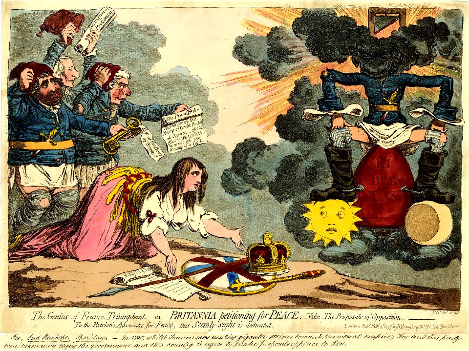 The genius of France triumphant,-or-Britannia petitioning for peace.-Vide, the proposal of opposition. (BM 1868,0808.6409)