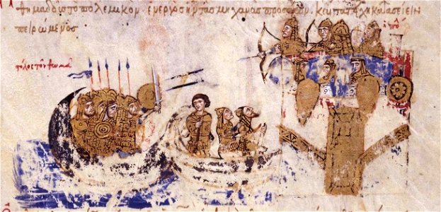 The fleet of Thomas is beaten back from the sea walls of Constantinople