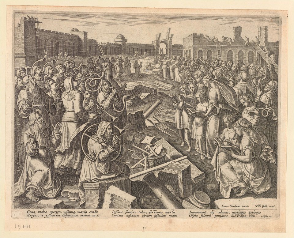 The Foundation of the Temple of the Lord Laid ca.1589 print by Stradanus, S.IV 2408, Prints Department, Royal Library of Belgium