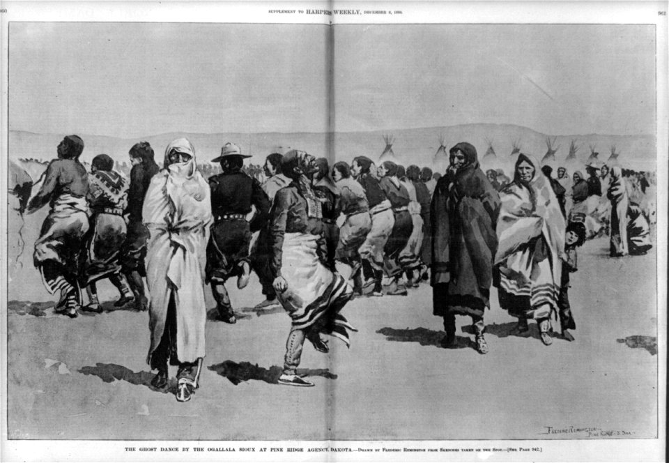 The Ghost dance by the Ogallala (sic) Sioux at Pine Ridge Agency ... Dakota - Frederic Remington, Pine Ridge, S. Dak. LCCN90707734