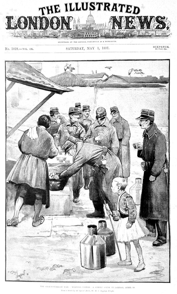 The Graeco-Turkish War - Morning coffee, a street scene at Larissa