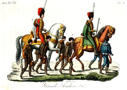 The Grand Equerry, The Emperor, Hungarian Civil Authorities, Illustration for Il costume antico e moderno by Giulio Ferrario 1831 (6). Free illustration for personal and commercial use.