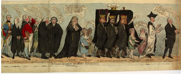 The funeral procession of Miss Regency. (BM 1868,0808.5855)