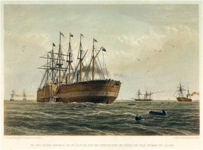 The Great Eastern under weigh July 23rd (escort and other ships introduced being the Terrible the Sphinx the Hawk and the Caroline) RMG PU6760