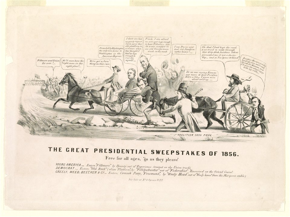 The great Presidential sweepstakes of 1856. Free for all ages, go as they please LCCN2004665353. Free illustration for personal and commercial use.