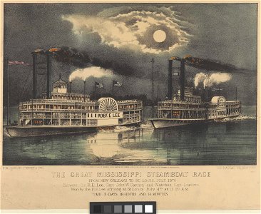 The Great Mississippi steamboat race from New Orleans to St Louis, July 1870. Between the R E Lee - and Natchez - RMG PY0339. Free illustration for personal and commercial use.