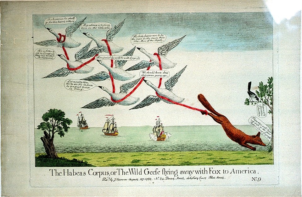 The Habeas Corpus, or The Wild Geese flying away with Fox to America (caricature) RMG PW3979